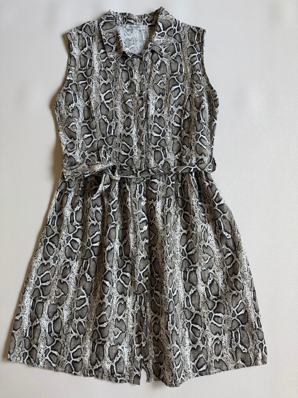 Laura Bianchi Women's Snake Print Italian Linen Sleeveless Shirt Dress Size L